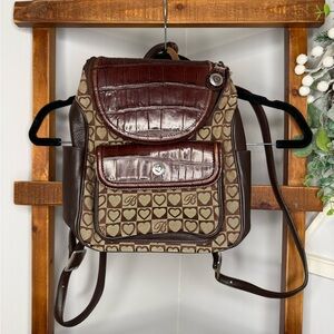 Brighton Heart Print Mini Backpack Brown Leather Trim Croc Flap Bag
